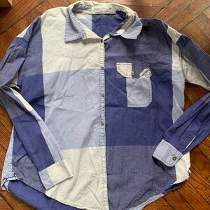 Roxy Blue Plaid Button Up Top Blouse Shirt Western Cowgirl Long Sleeve Cotton